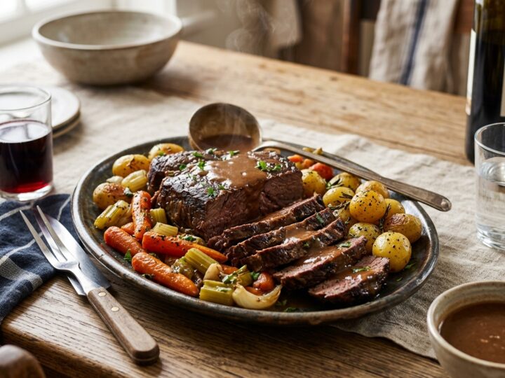 Classic Slow Cooker Beef Pot Roast with carrots and potatoes
